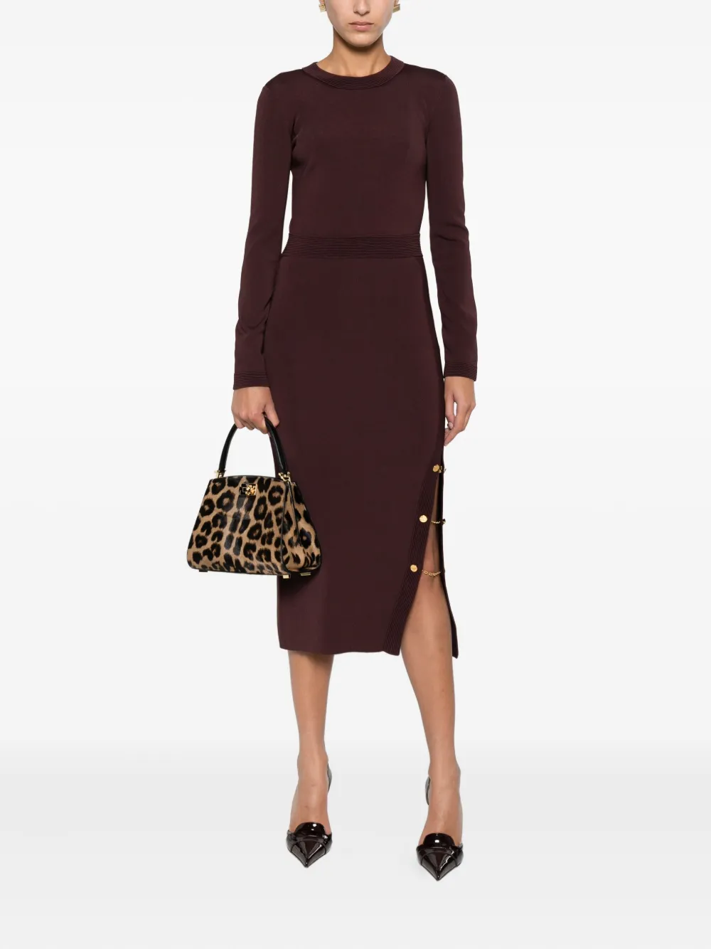 Elisabetta Franchi chain-embellished ribbed dress - Bruin