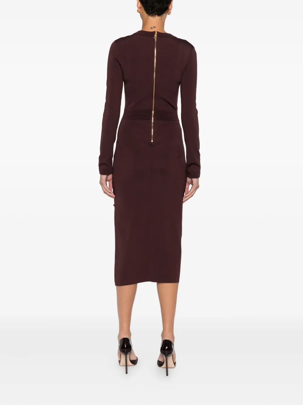 Elisabetta Franchi Knit Dress With Chain And Gold Buttons In Burgundy