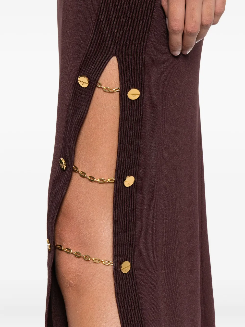 Elisabetta Franchi Knit Dress With Chain And Gold Buttons In Burgundy