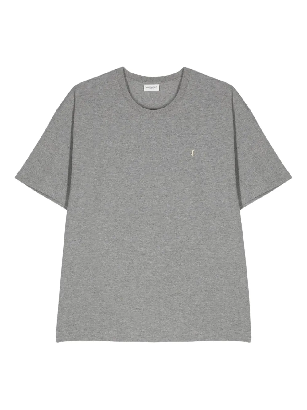 Saint Laurent Grey Crewneck T-shirt With Cassandre Embroidery In Cotton Man In Gray