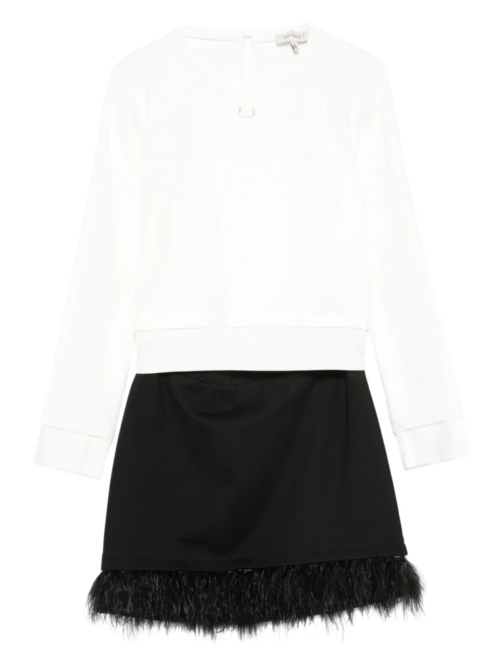 TWINSET Kids feather-trim two-tone dress - Bianco