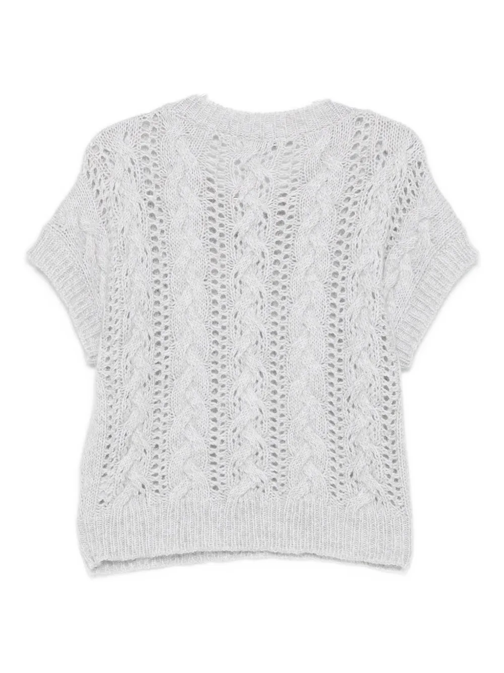 Le Tricot Perugia Cable-knit Eyelet Sweater In Gray