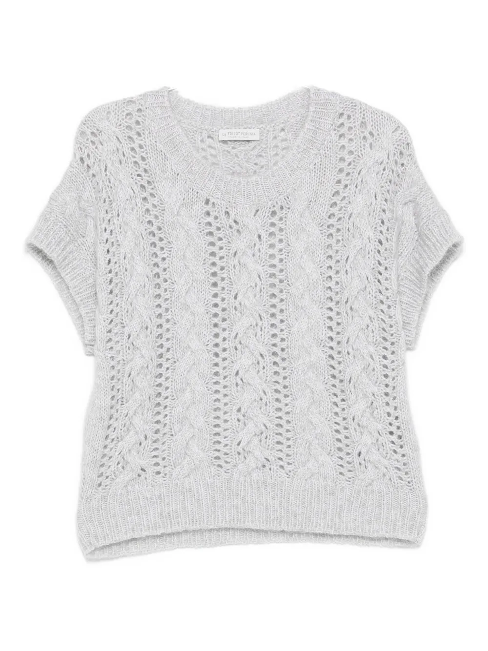 Le Tricot Perugia Cable-knit Eyelet Sweater In Gray