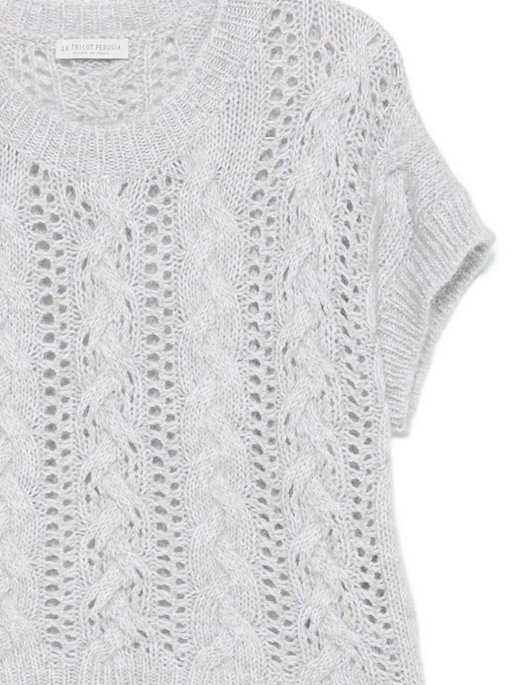 Le Tricot Perugia Cable-knit Eyelet Sweater In Gray