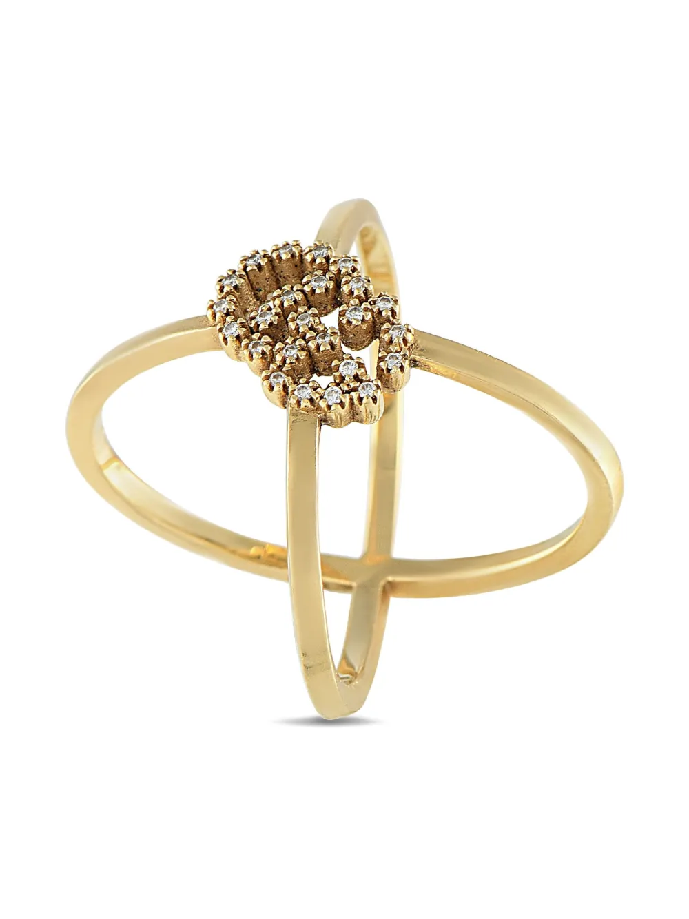 Pre-owned Gucci 18k Yellow Gold Double G Diamond Ring