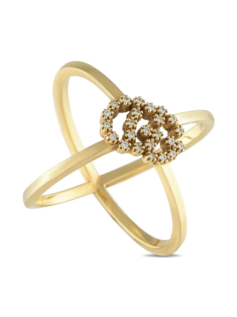 Pre-owned Gucci 18k Yellow Gold Double G Diamond Ring