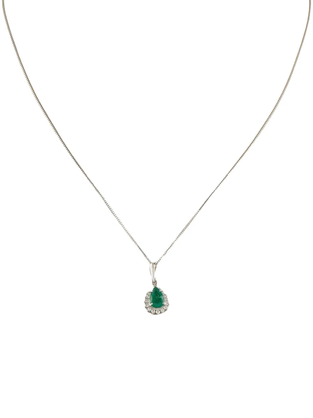 LB Exclusive Platinum Diamond Emerald Pear-Cut Necklace | Silver | Image 1