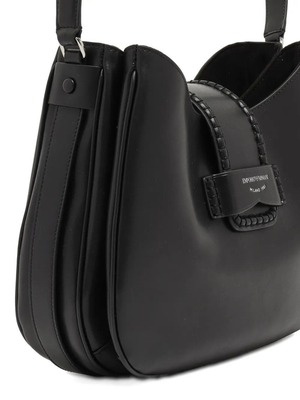 Emporio Armani Medium Leather Hobo Bag In Black