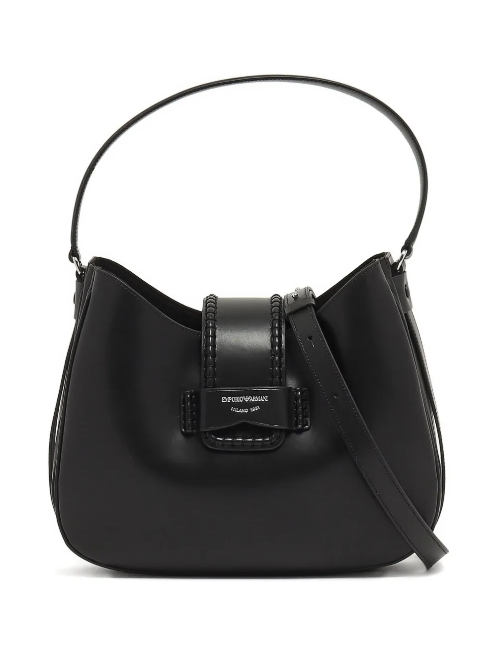 Emporio Armani Medium Leather Hobo Bag In Black