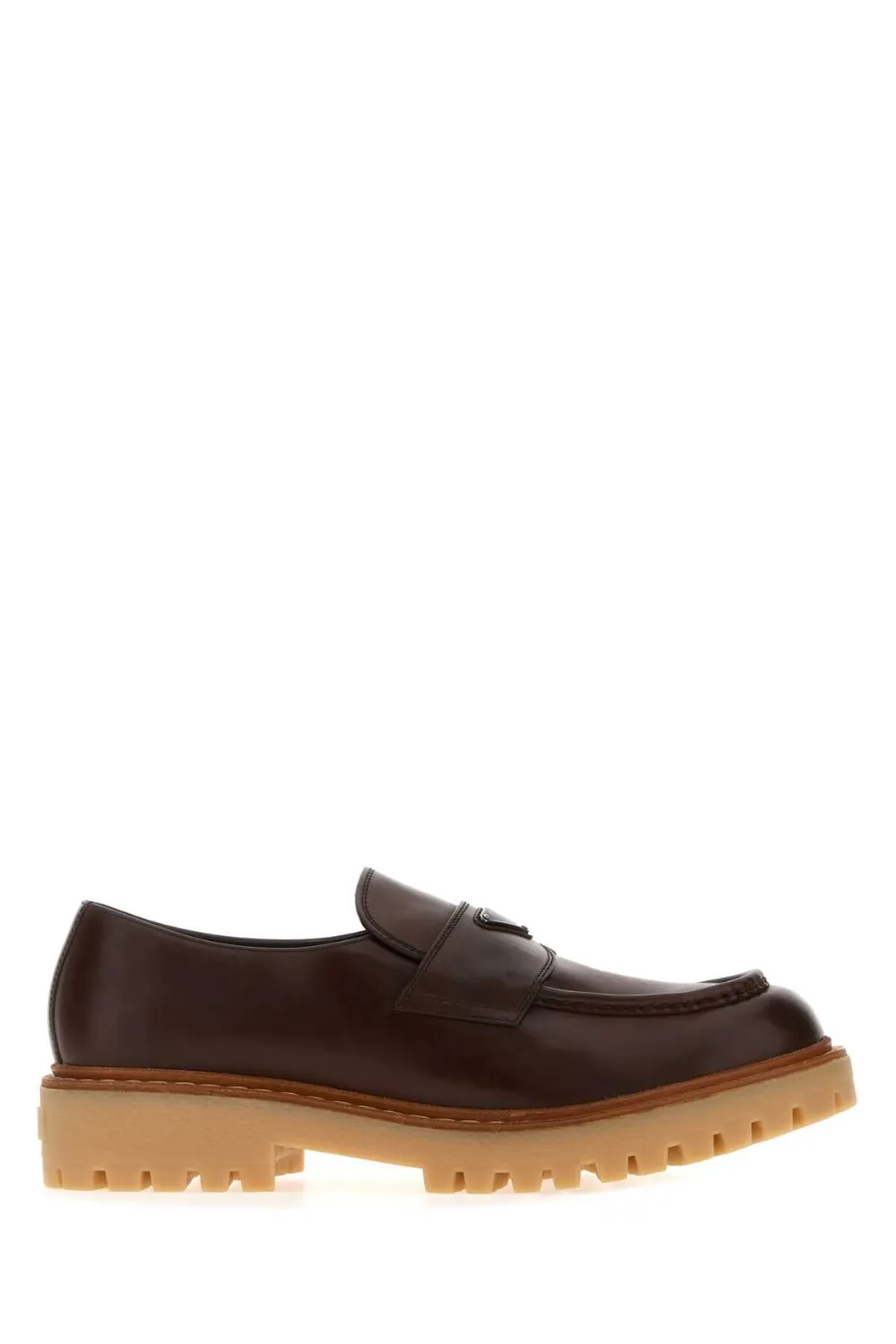 Prada logo-plaque leather loafers - Marrone
