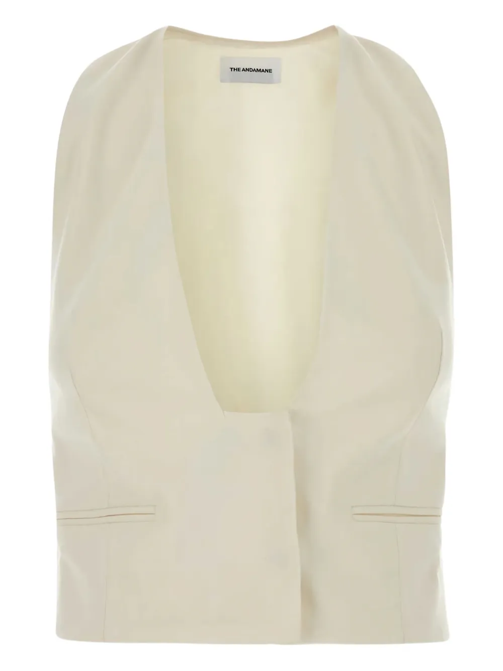 The Andamane Stretch Gabardine Sleeveless Deep V-neck Vest In Neutral