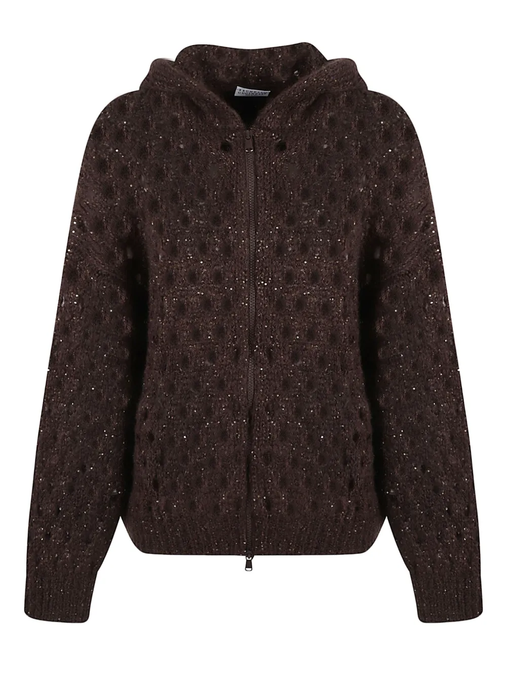 Brunello Cucinelli Sequin-embellished Hooded Cardigan In Brown
