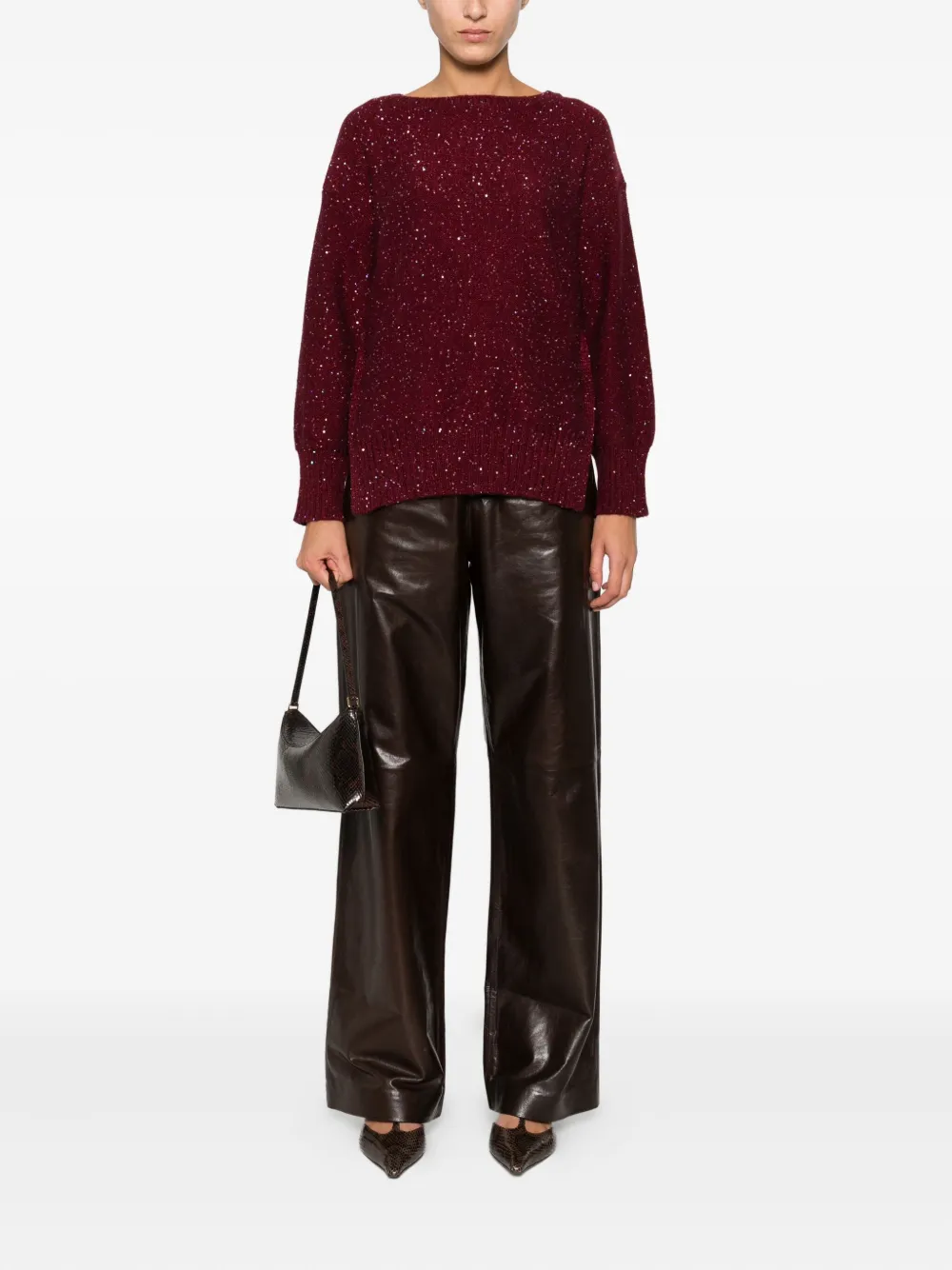 Marella Ennio Glitter-embellished Jumper In Burgundy