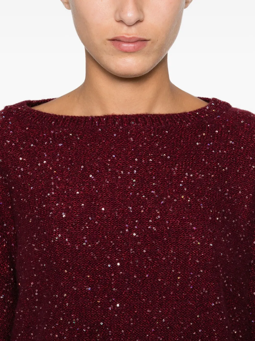 Marella Ennio Glitter-embellished Jumper In Burgundy