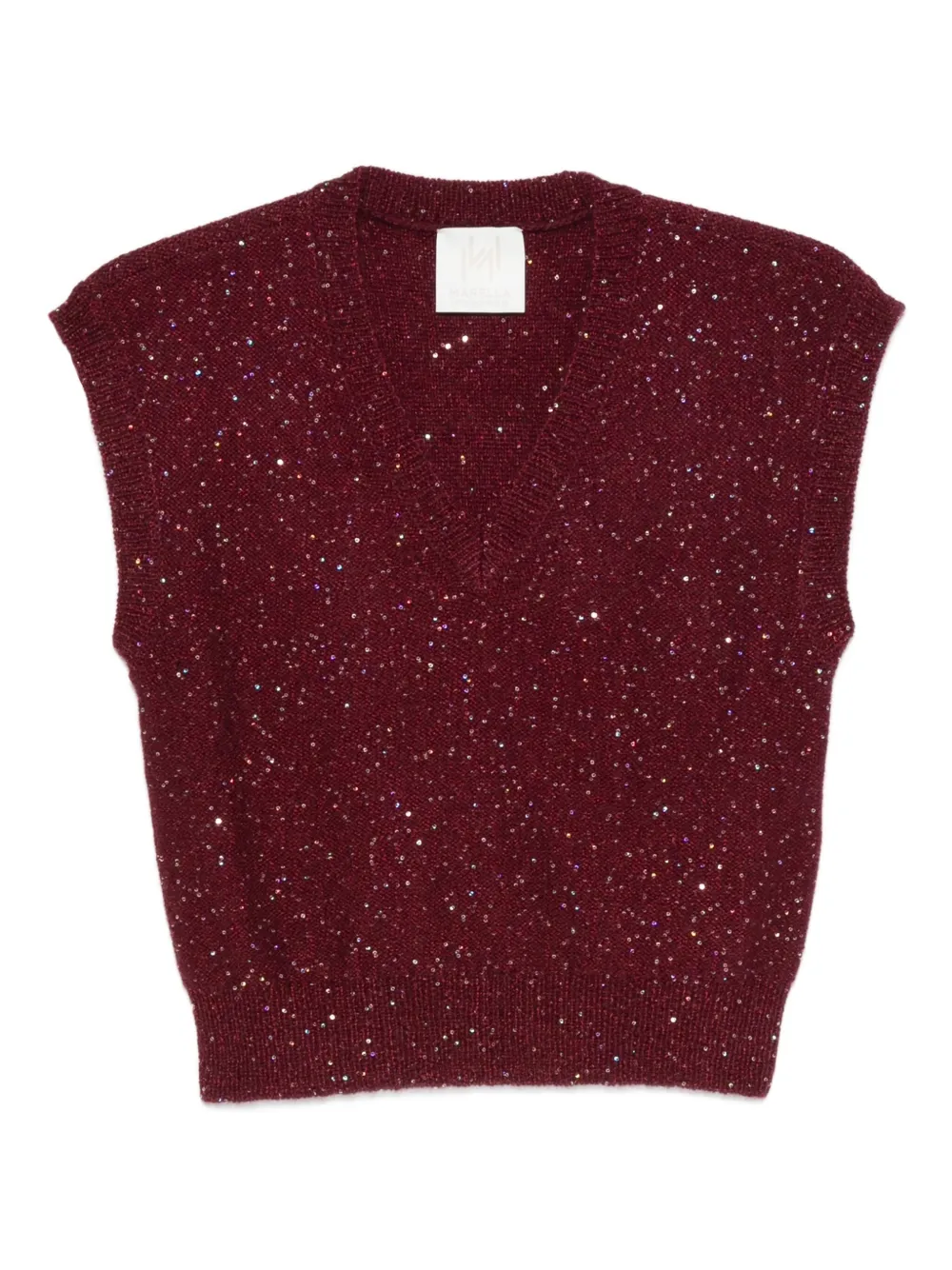 Marella glitter-embellished v-neck knitted top | Red | Image 1