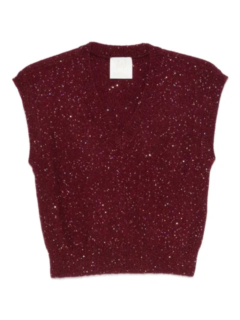 Marella glitter-embellished v-neck knitted top