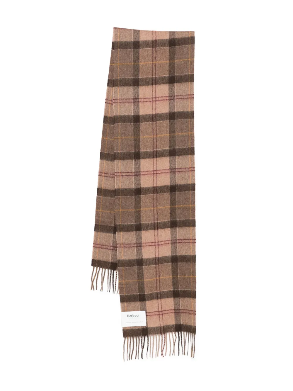 Barbour tartan fringed scarf | Brown | Image 1