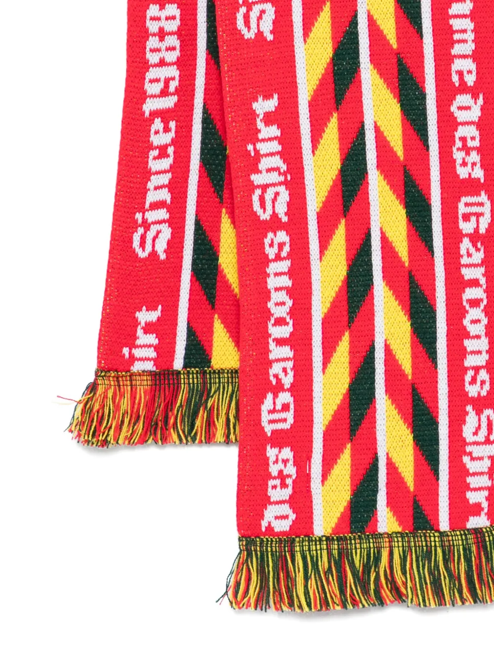 Comme Des Garçons Shirt Chevron-pattern Fringed Scarf In Red
