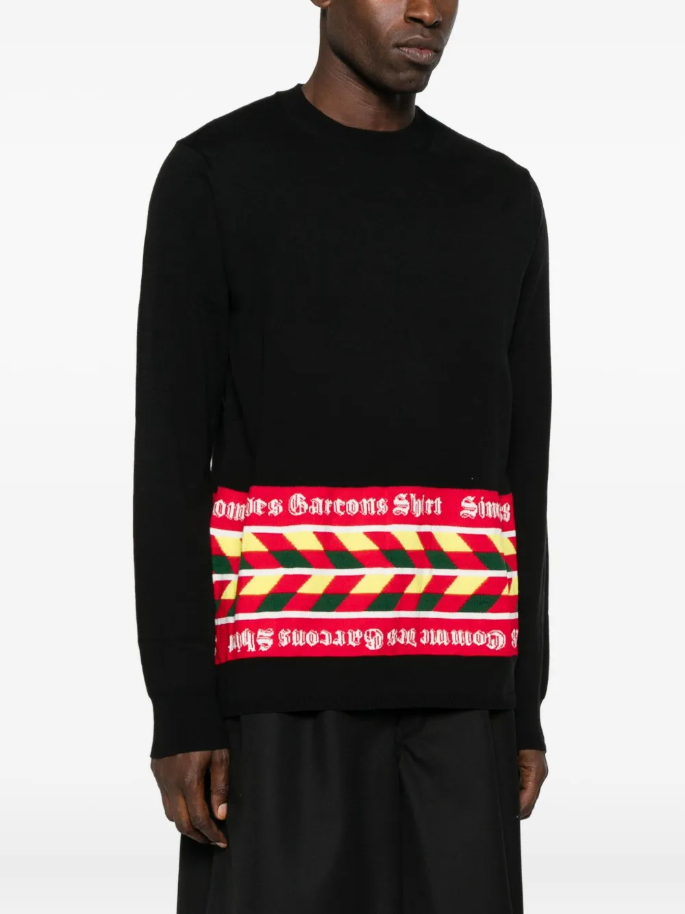 Comme Des Garçons Shirt Geometric-pattern Crew-neck Sweater In Black