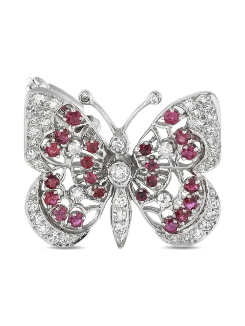 LB Exclusive 14K white gold Butterfly diamond and ruby brooch