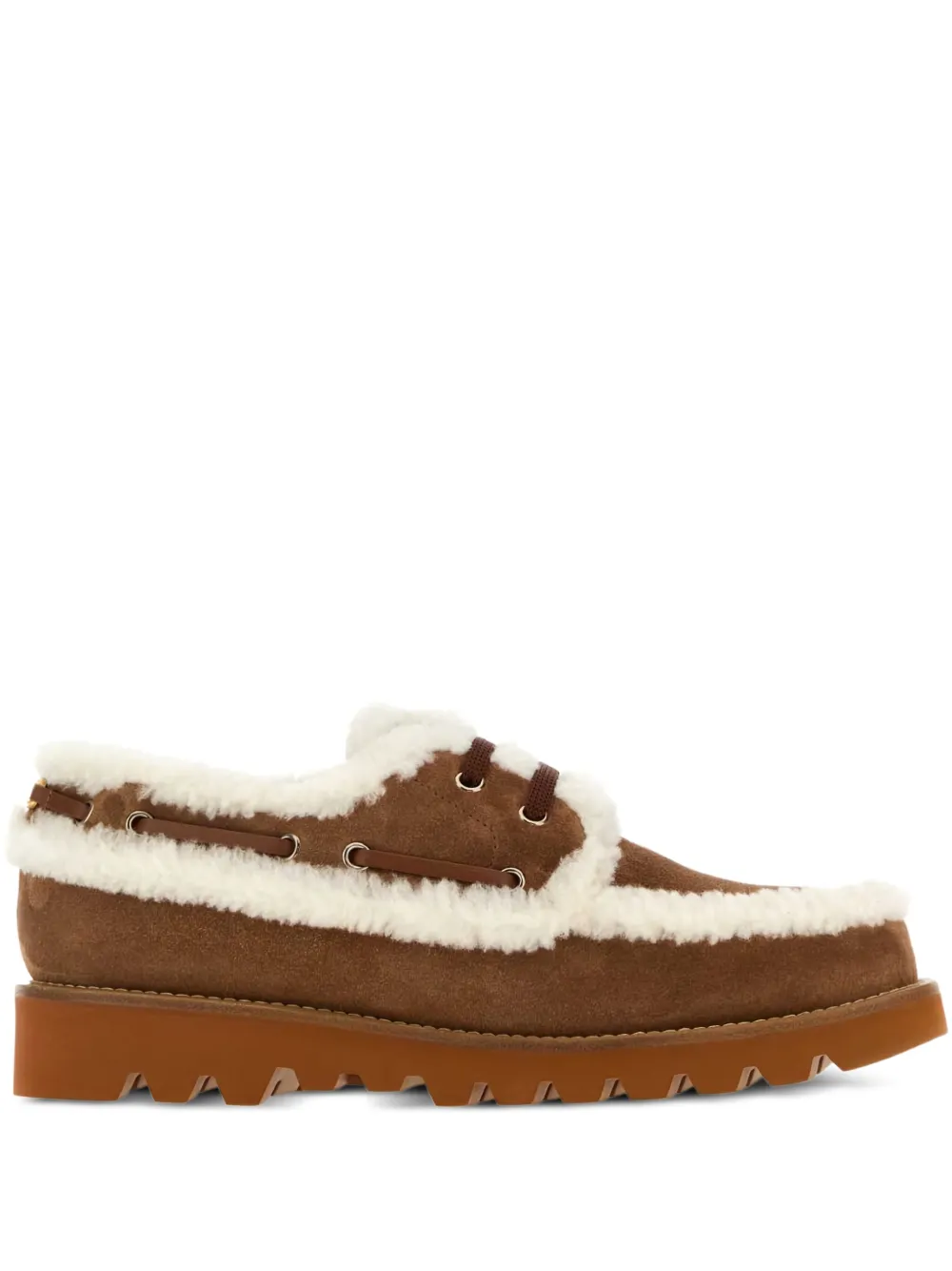 Valentino Garavani shearling-trimmed suede loafers Brown