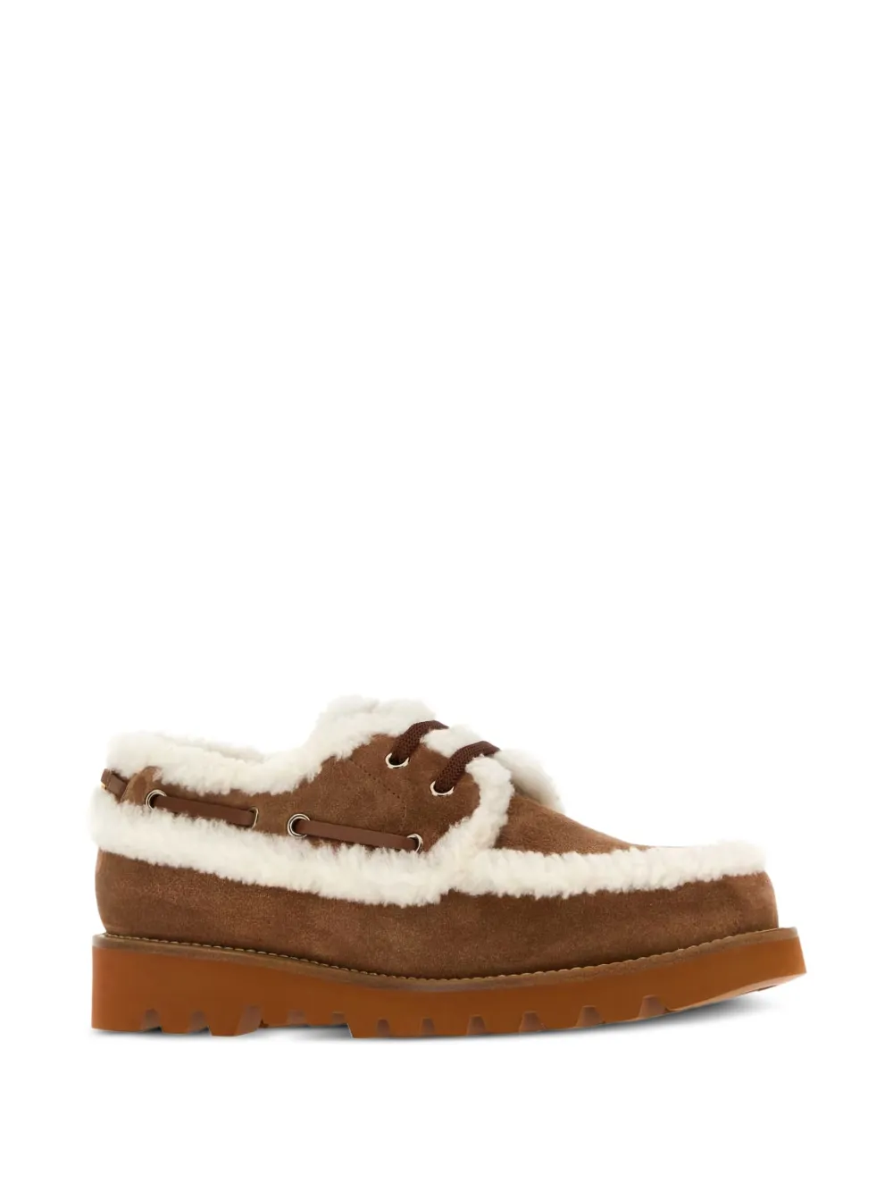 Valentino Garavani shearling-trimmed suede loafers Brown