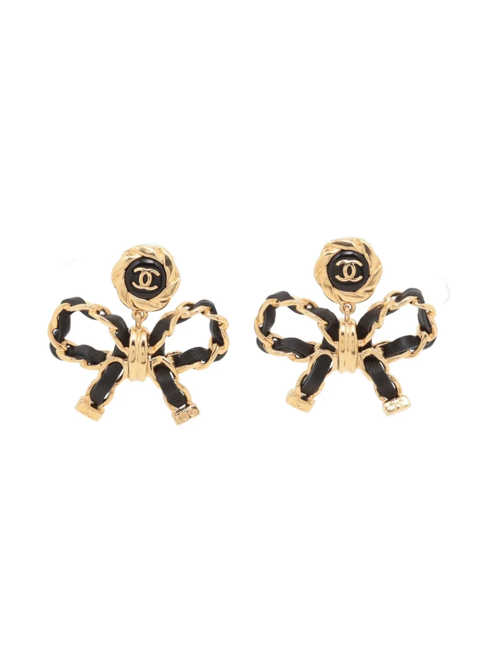 CHANEL Pre-Owned 2022 bow-embellishment earrings | Gold | Image 1