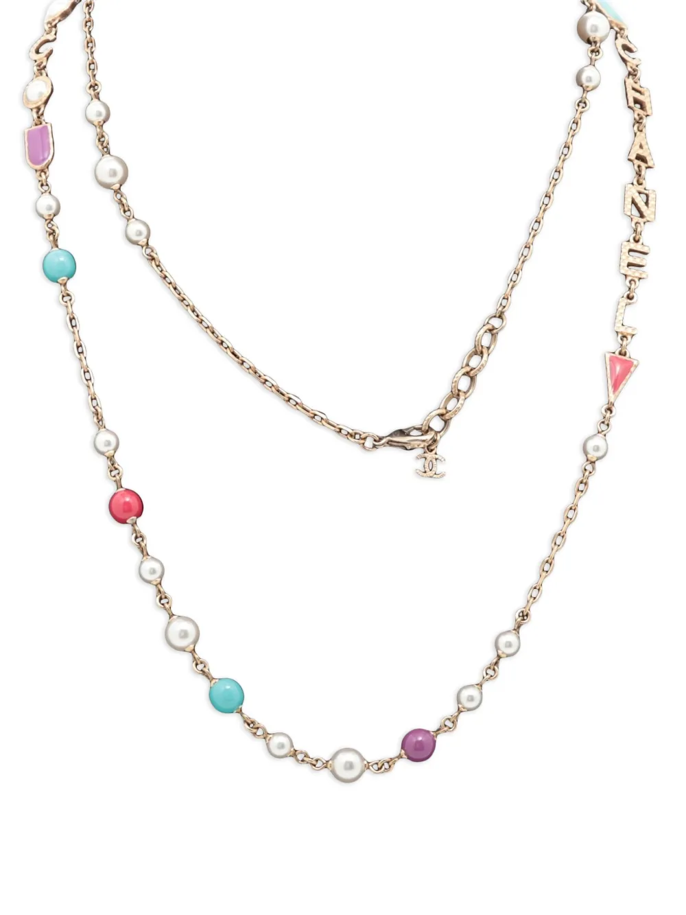 CHANEL Pre-Owned 2017 logo-detail pearl-embellishment necklace | Gold | Image 1