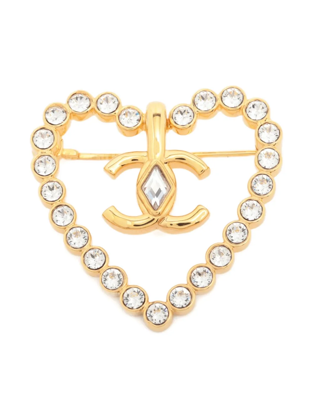 CHANEL Pre-Owned 2023 crystal-embellishment brooch | Gold | Image 1