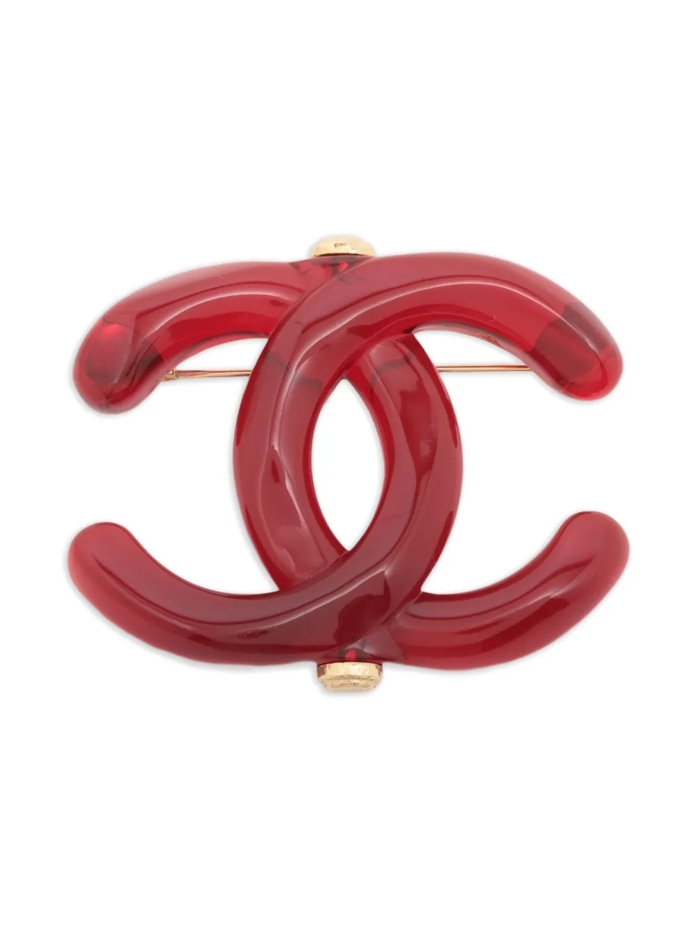 Pre-owned Chanel 2021 Cc Mark Resin Brooch In Red