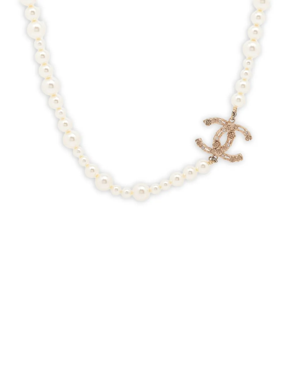 CHANEL Pre-Owned 2022 interlocking-CC pearl necklace | Gold | Image 1