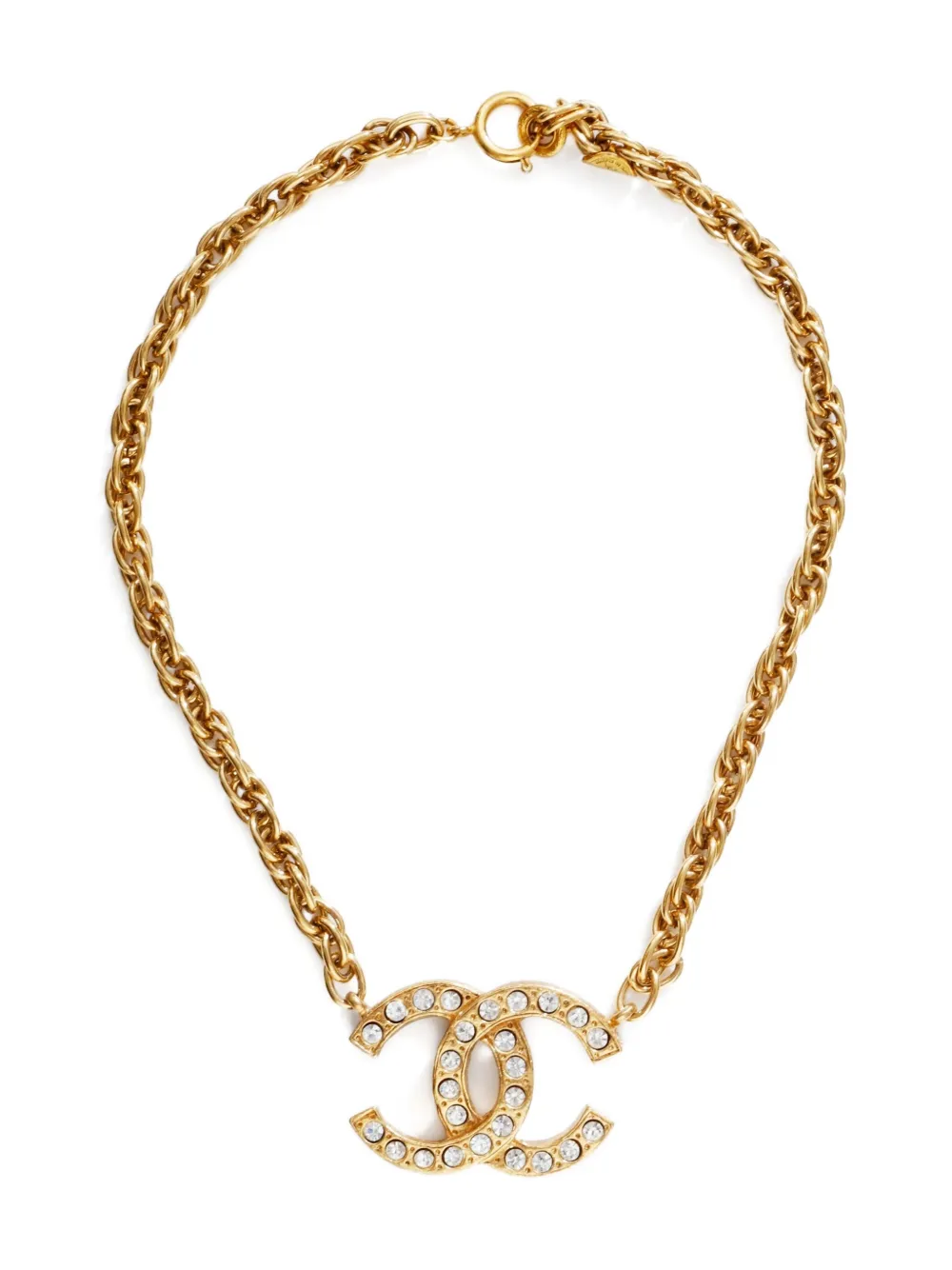 CHANEL Pre-Owned 1970-1980 interlocking-CC Mark rhinestone necklace | Gold | Image 1