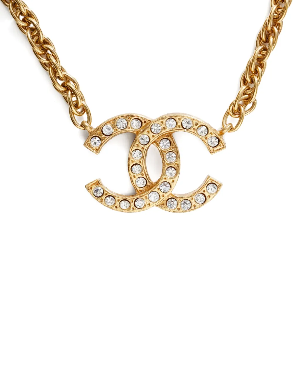 CHANEL Pre-Owned 1970-1980 interlocking-CC Mark rhinestone necklace | Image 2