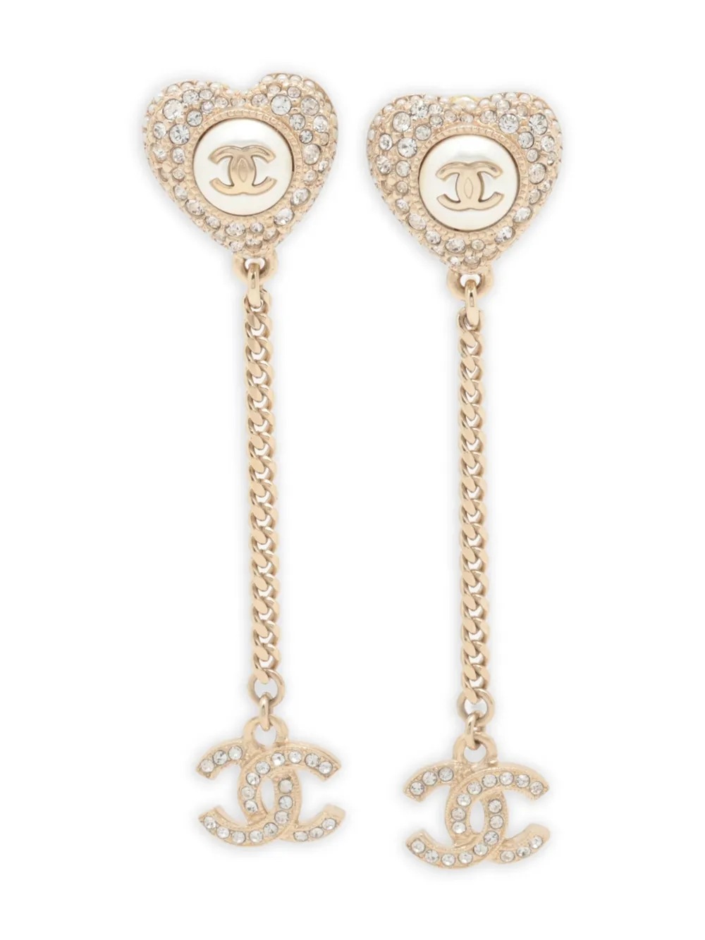 CHANEL Pre-Owned 2022 heart-shaped crystal-embellishment earrings | Gold | Image 1
