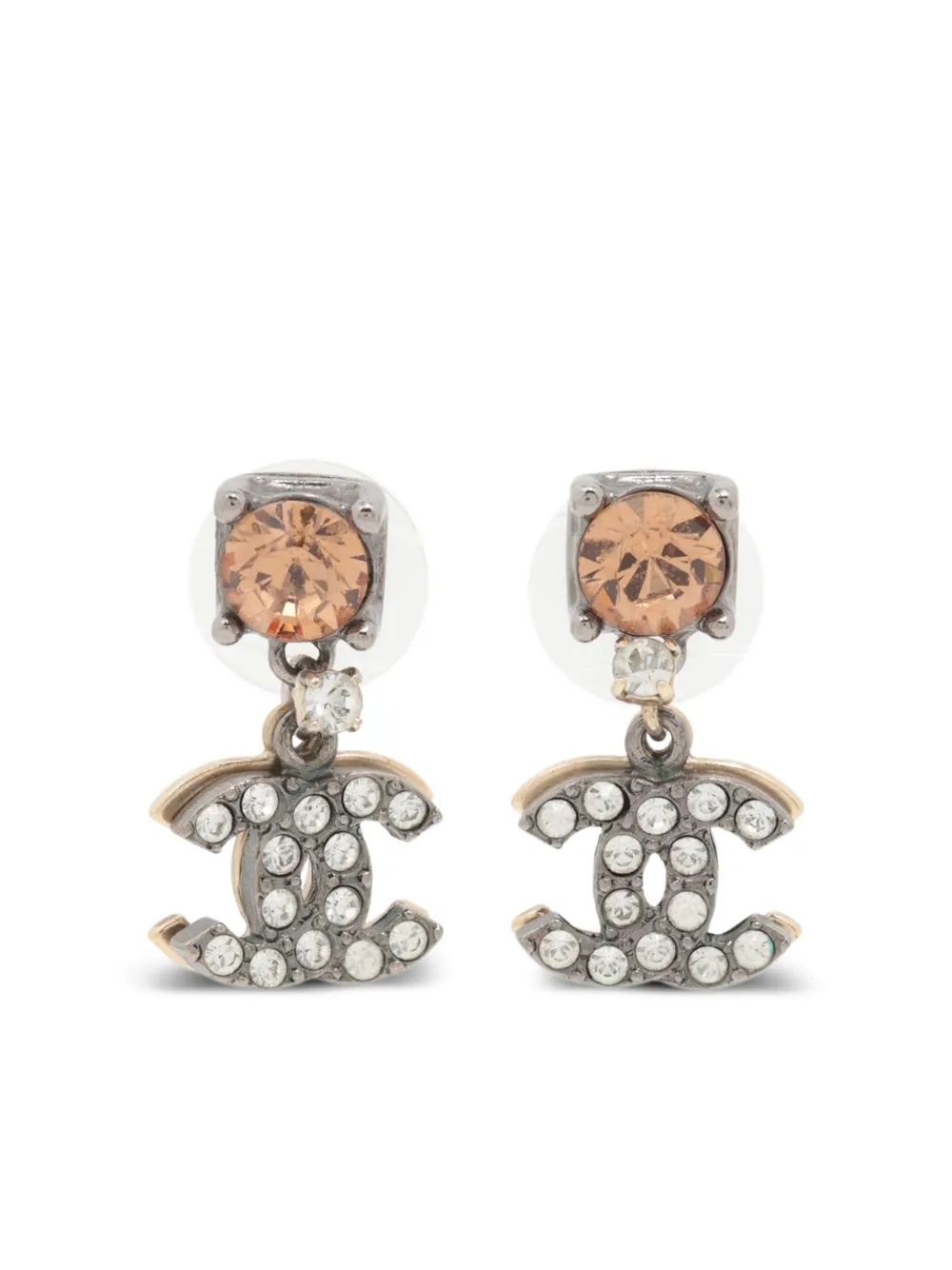 CHANEL Pre-Owned 2006 interlocking-CC crystal-embellishment earrings | Silver | Image 1