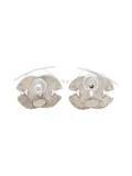 CHANEL Pre-Owned 2001 interlocking-CC rhinestone-embellishment earrings - Silver