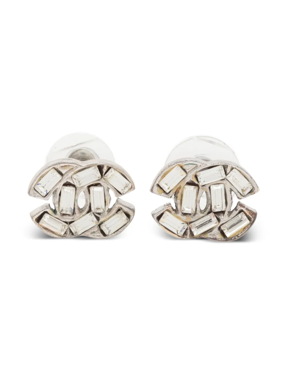 CHANEL Pre-Owned 2001 interlocking-CC rhinestone-embellishment earrings | Silver | Image 1
