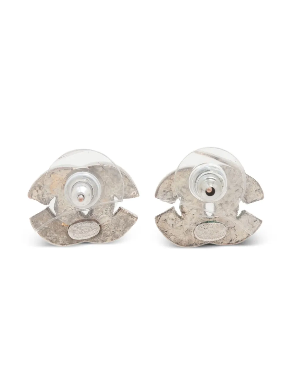CHANEL Pre-Owned 2001 interlocking-CC rhinestone-embellishment earrings | Image 2