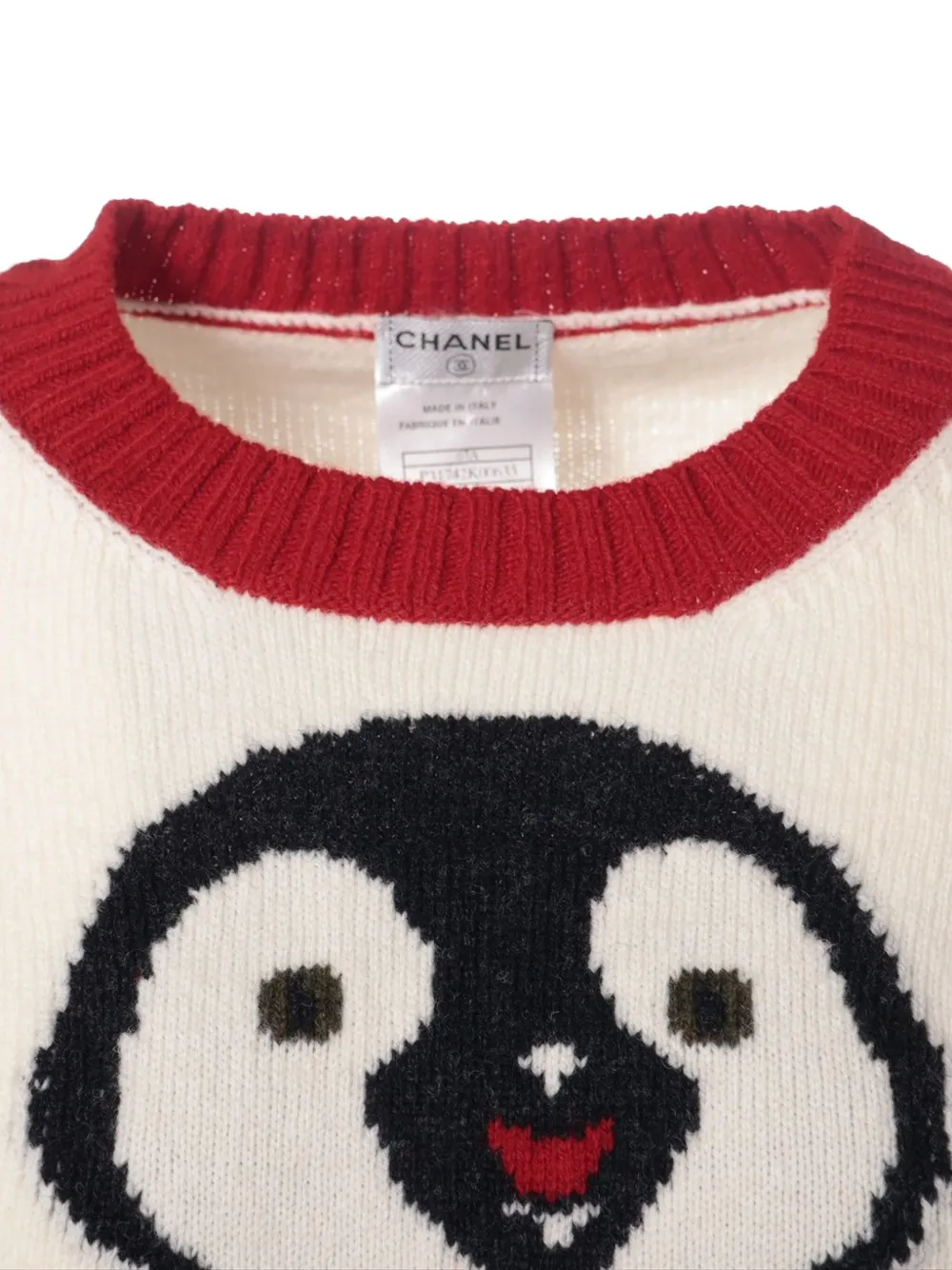 Pre-owned Chanel 2007 Penguin-motif Striped Sweater In White