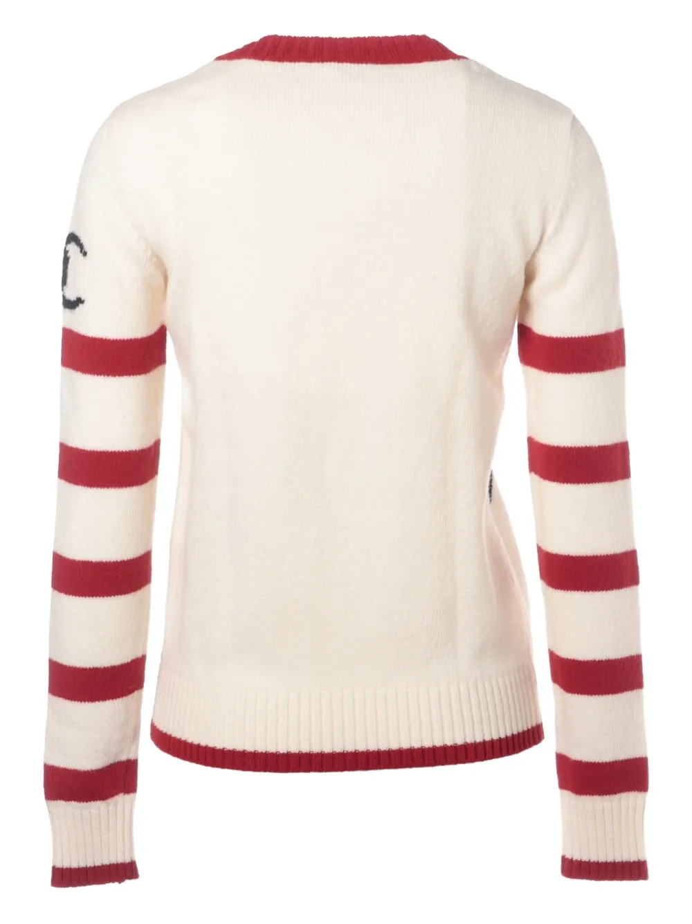 Pre-owned Chanel 2007 Penguin-motif Striped Sweater In White
