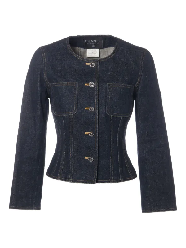 CHANEL Pre-Owned 1996 Buttoned Denim Jacket Blue
