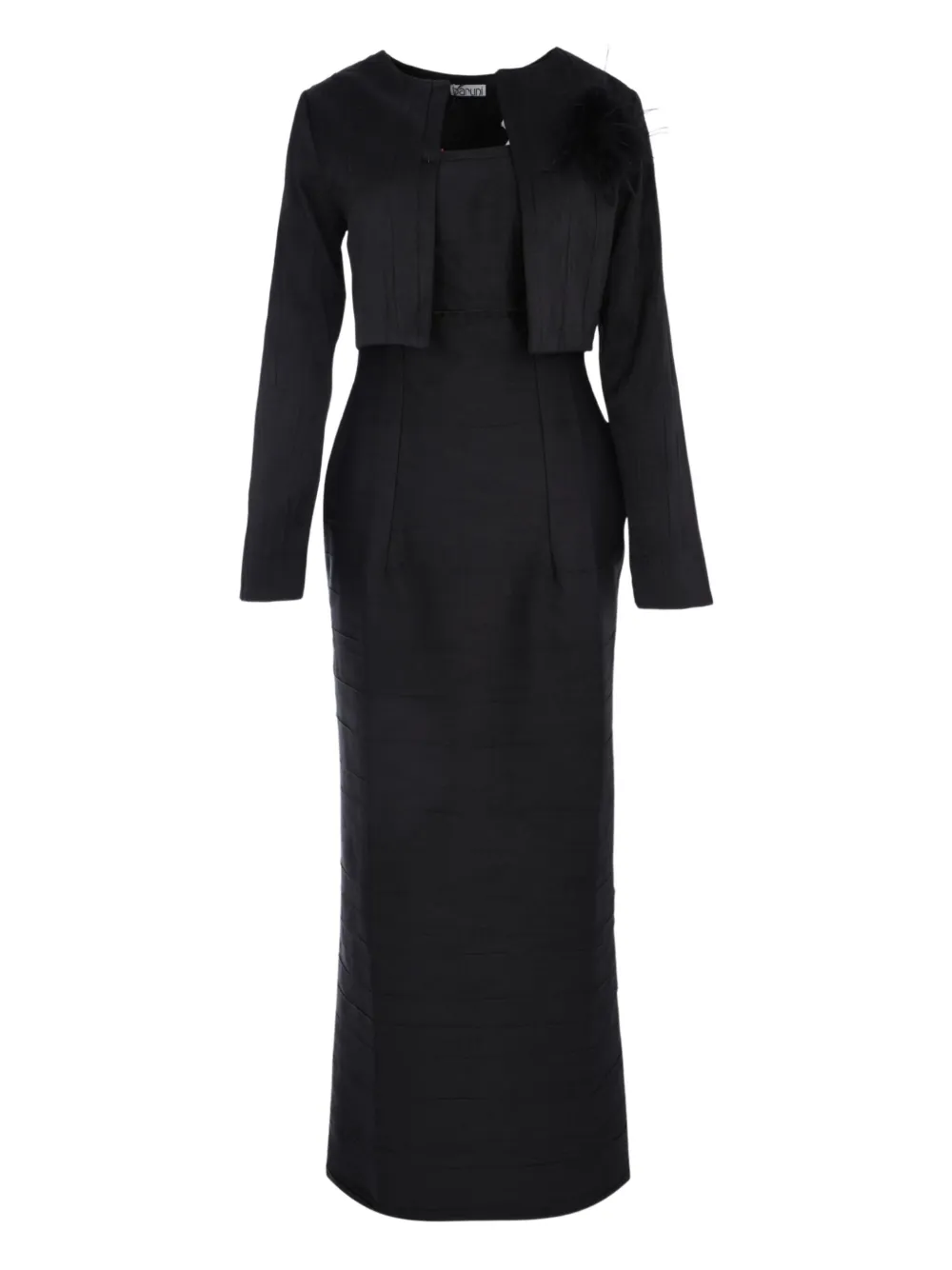 Baruni Feather-embellished Dressand Jacket Set In Black