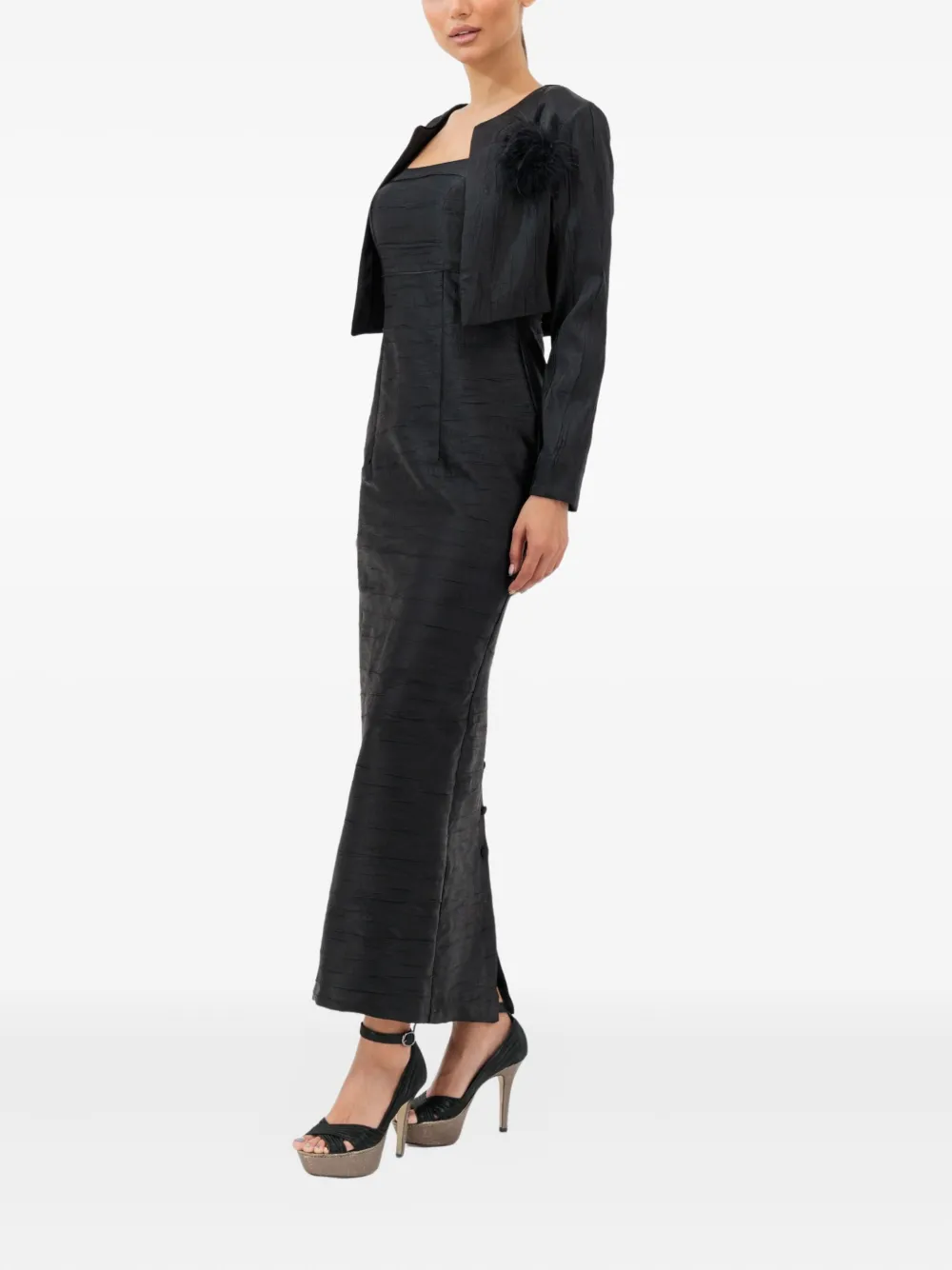 Baruni Feather-embellished Dressand Jacket Set In Black
