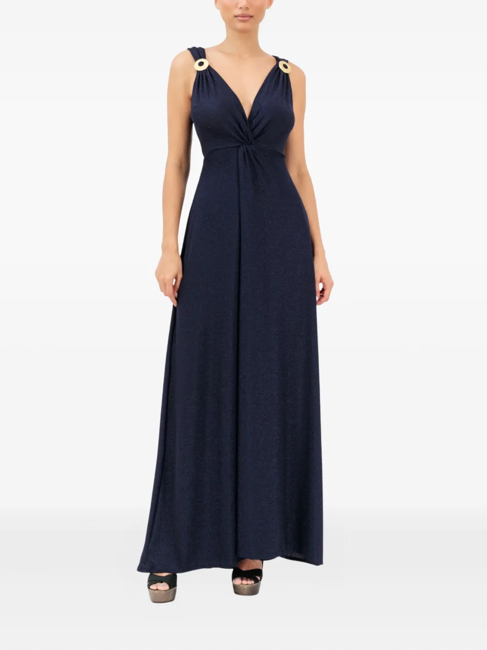 Baruni V-neck ring-embellishment maxi dress - Blauw