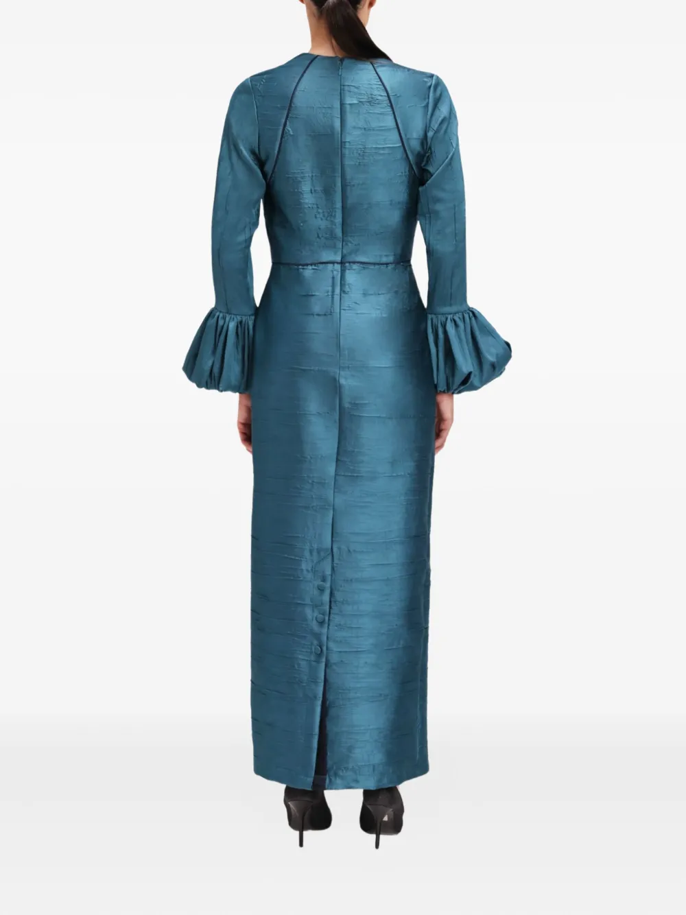 Baruni Talia Ruflle-cuffs Maxi Dress In Blue