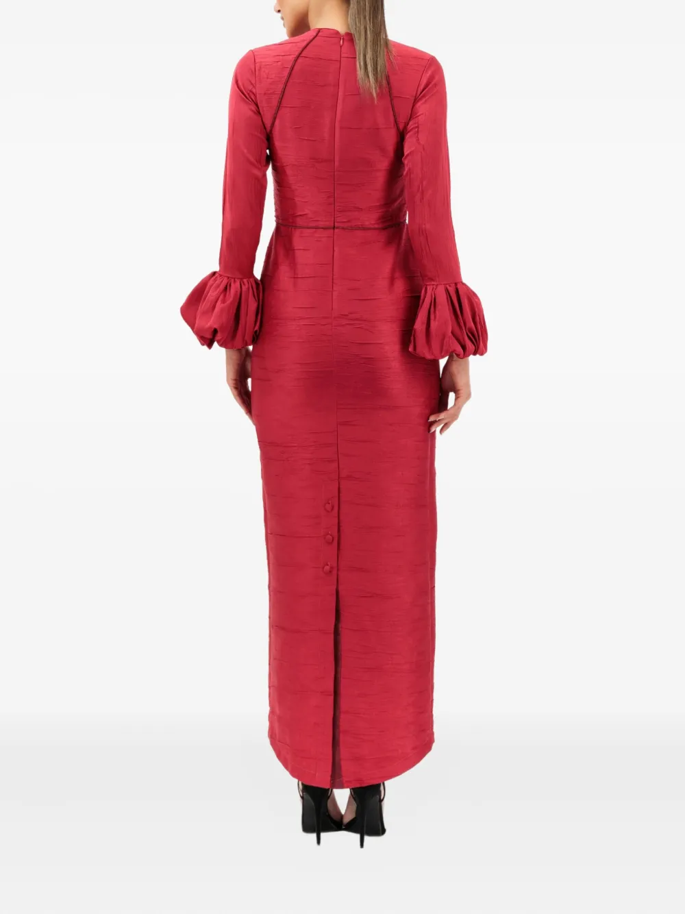 Baruni Talia Ruflle-cuffs Maxi Dress In Red