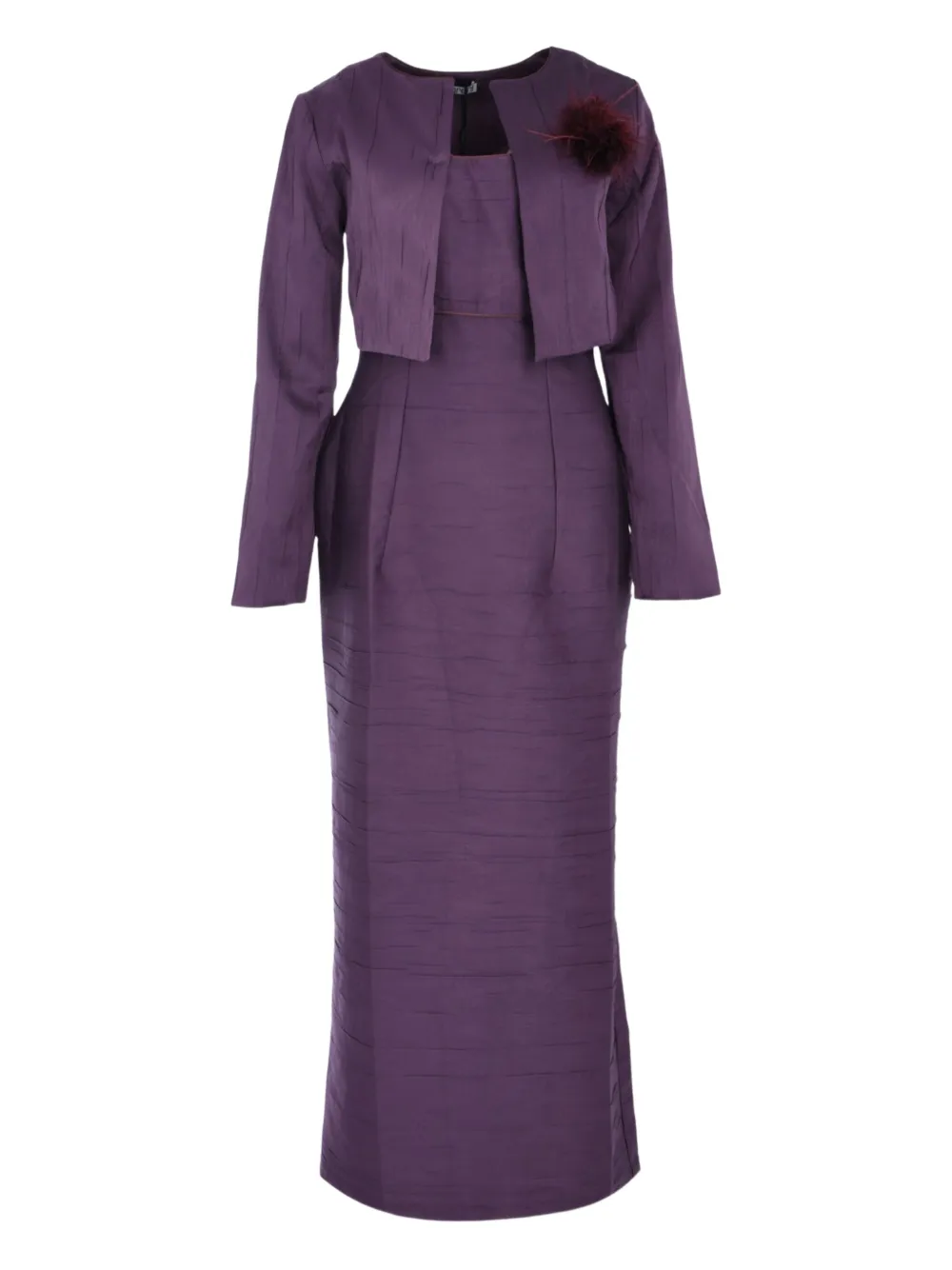 Baruni feather-embellished pleated dress and jacket set - Viola
