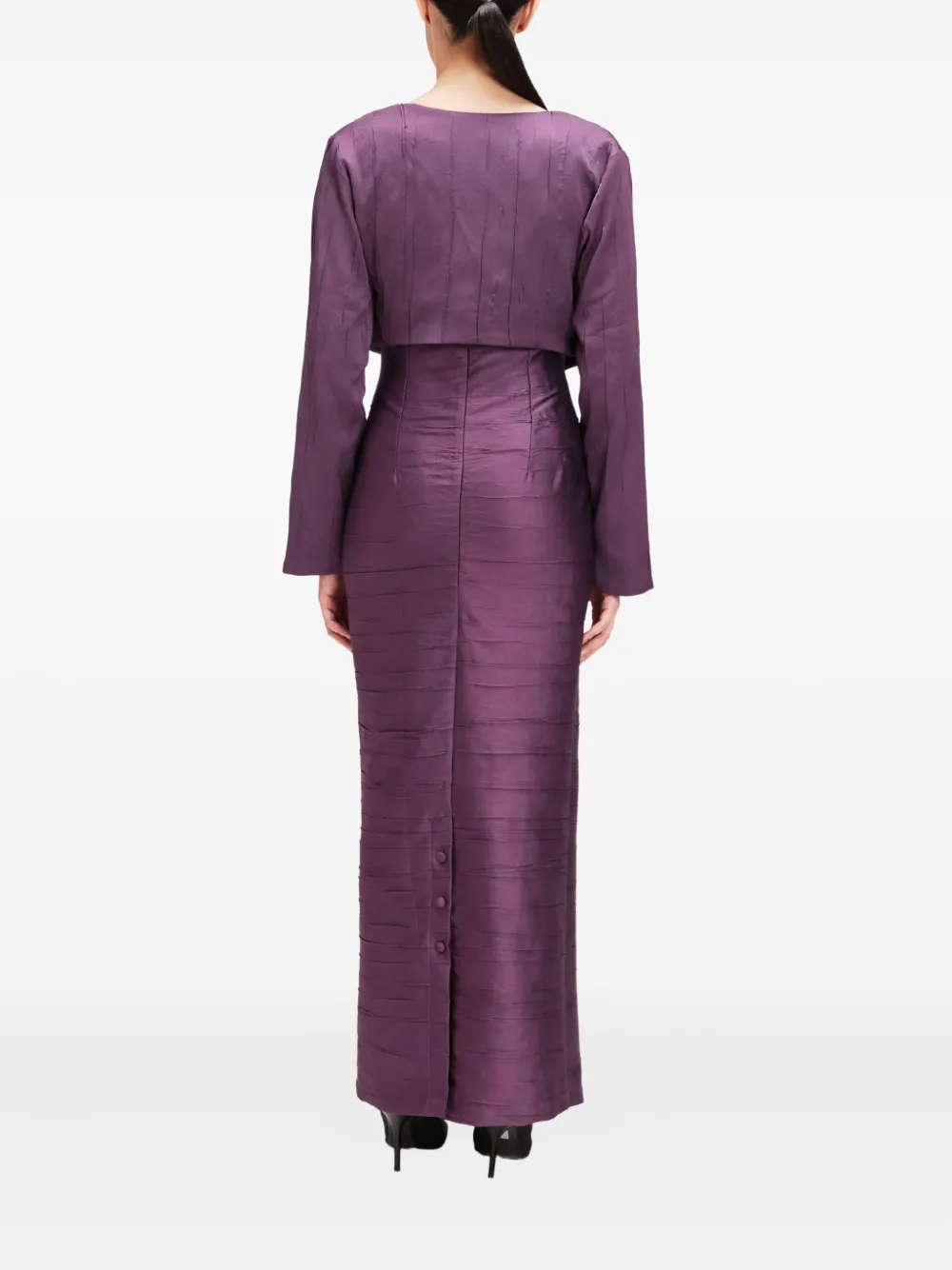 Baruni Feather-embellished Pleated Dress And Jacket Set In Multi