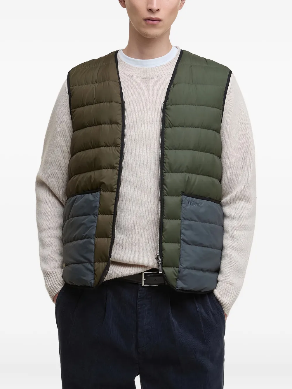 Barbour Reversible Quilted Panelled Gilet In Green