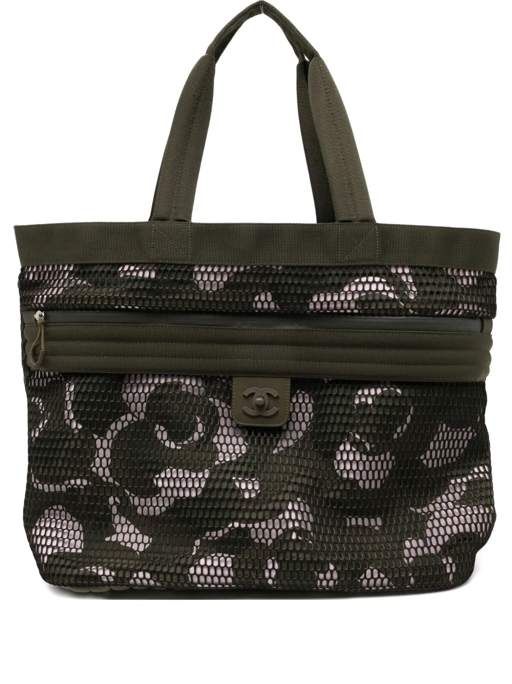 CHANEL Pre-Owned Sporty Gym Mesh Nylon Dark Green Tote | Green | Image 1